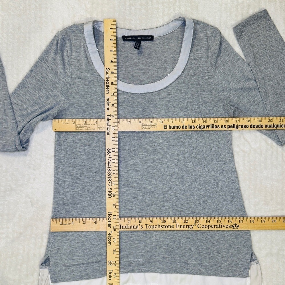 White House Black Market Gray Layered Long Sleeve Beaded Scoop Neck Top XS - Picture 6 of 10